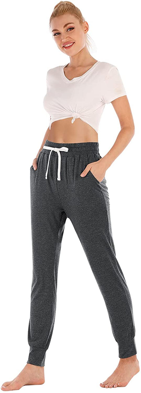 Yoga Pants with Pockets for Women Drawstring High Waisted Pants Loose Workout Joggers Pants Dark Grey 2X-Large