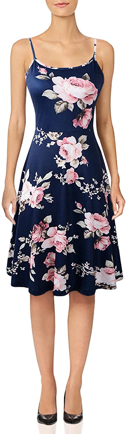 TIMSEM Women's Sleeveless Adjustable Strappy Summer Floral Flared Swing Dress