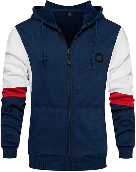 Men's Fashion Color Block Hoodies Heavyweight Pullover Drawstring Sweatshirts Winter Fall Tops