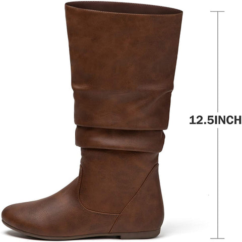 katliu Women's Slouchy Mid Calf Boots Zip up Flat Boots