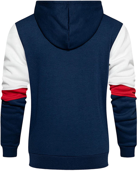 Men's Fashion Color Block Hoodies Heavyweight Pullover Drawstring Sweatshirts Winter Fall Tops
