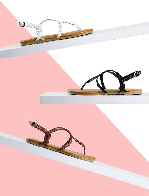 SANDALUP Women's Braided Strap Thong Flat Sandals