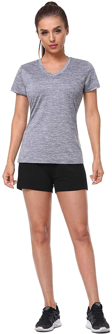 Xelky 3-4 Pack Women's Dry Fit Tshirt Short Sleeve Moisture Wicking Athletic Shirts Sport Activewear Tee V Neck Workout Top