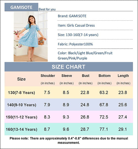 GAMISOTE Girls Floral Dress Puff Sleeve Flowy Smocked A Line Ruffle Summer Sundress