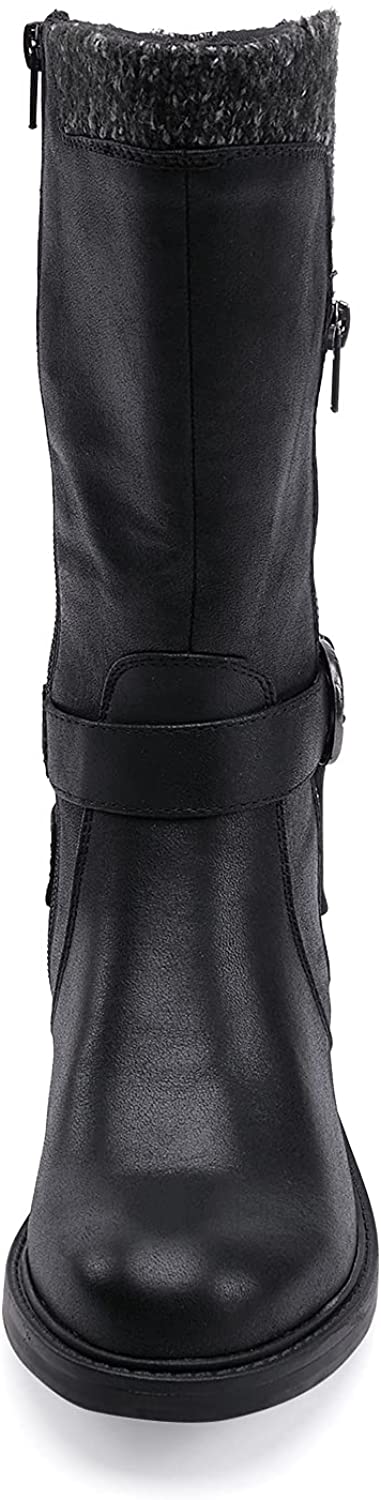EETTARO Women's Mid Calf Boots Wide Width Fur-Lined Fashion Winter Booties Ladies Roung Toe Side Zip Snow Boot