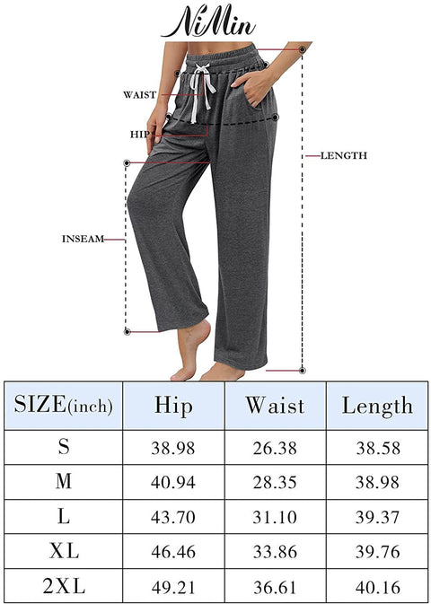 Womens Yoga Pants Comfy Wide Leg Drawstring Loose Straight Lounge Running Workout Pants with Pockets