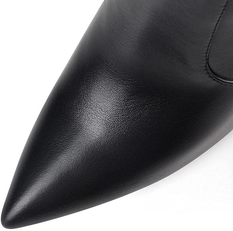 WAYDERNS Women's Winter Pointed Toe Block High Heel Zipper Thigh High Fur Lining Boots 4 Inch