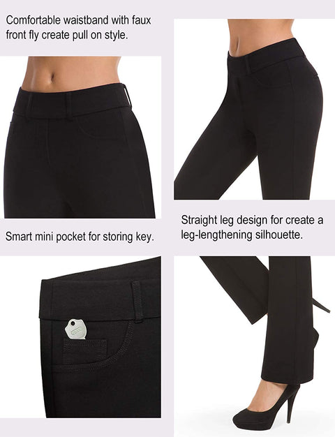 Women’s Bootcut Pull-On Dress Pants Office Business Casual Yoga Work Pants with Key Pocket Straight Leg
