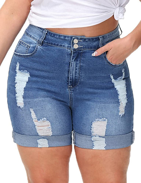 Plus Size Denim Shorts Women High Waisted Stretch Summer Jean Shorts