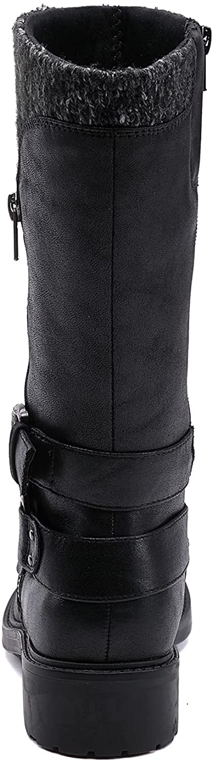 EETTARO Women's Mid Calf Boots Wide Width Fur-Lined Fashion Winter Booties Ladies Roung Toe Side Zip Snow Boot