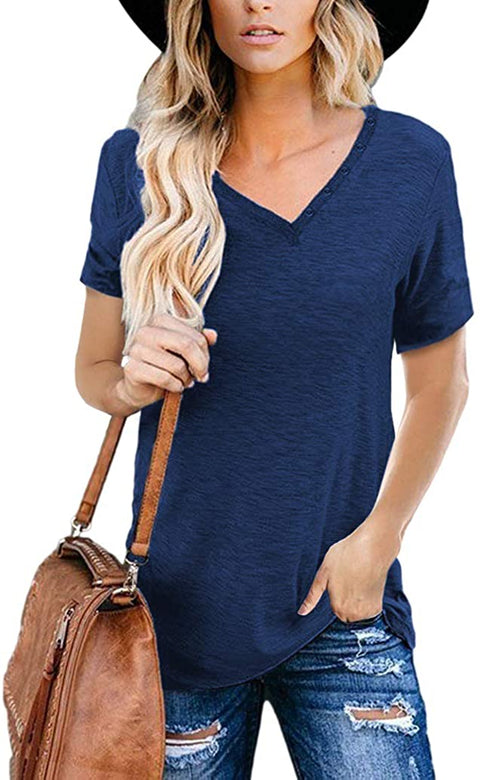 Women's Short Sleeve Shirts V Neck Summer Casual T Shirts Tops