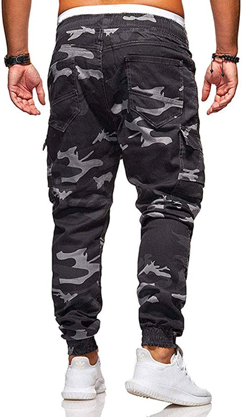 Men's Casual Camo Printed Chino Drawstring Elastic Waist Harem Outdoor Jogger Pants
