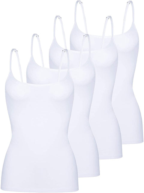 Women's 4-Pack Slim-Fit Camisoles Cotton Adjustable Spaghetti Strap Top Underwear