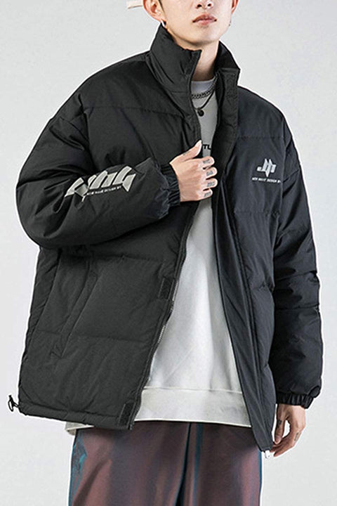 Men's Classic Reflective Shell Quilted Coat Casual Cotton Padded Outdoor Jacket
