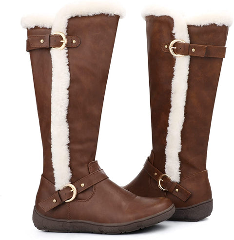 mysoft Women's Winter Knee High Boots Faux Fur Lined Zipper Tall Flat Boots