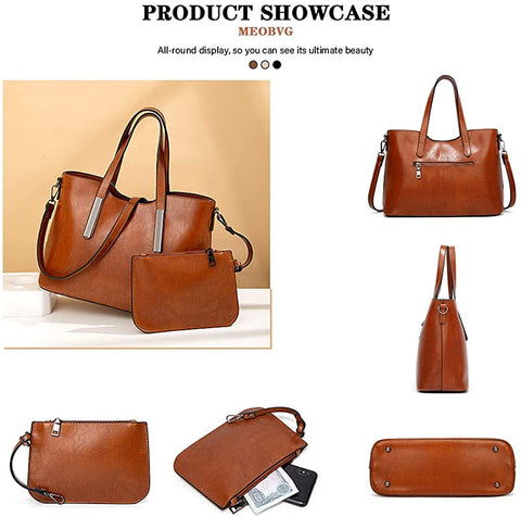 Meobvg Purses and Handbags for Womens PU Leather Top Handle Satchel Tote Shoulder Wallets Work Crossbody Bag Set 2pcs