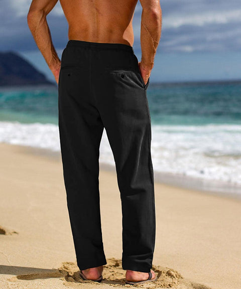 Mens Elastic Waist Long Pants Classic Casual Lightweight Stretchy with Pockets