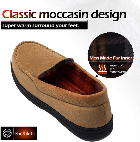 mysoft Men's House Slippers Memory Foam Classic Moccasin Slip on Shoes Anti-Slip Sole Indoor Outdoor
