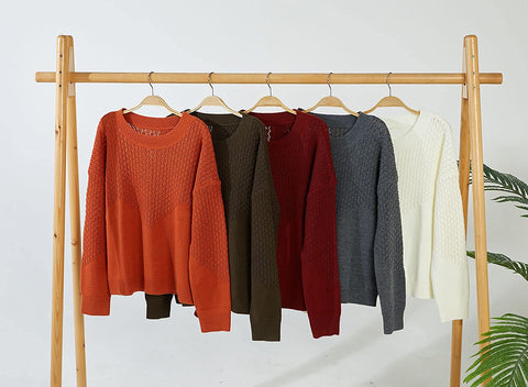 Womens Crew Neck Sweater Long Sleeve Oversized Pullover Sweaters Loose Chunky Knit Tops