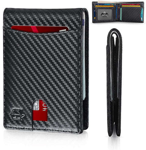 Zitahli Slim RFID Wallet for Men with Bill Pocket, Bifold Mens Wallet Front Pocket Wallet Leather Minimalist Credit Card Holder for Men with Gift Box and ID Window