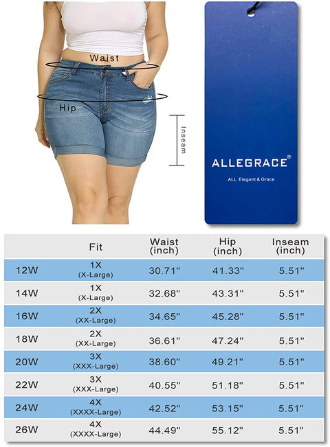 Plus Size Denim Shorts Women High Waisted Ripped Folded Hem Jean Shorts