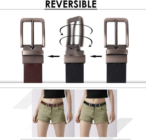 Reversible Leather Belts for Women with Rotated Metal Buckle Black/Brown Women Belts