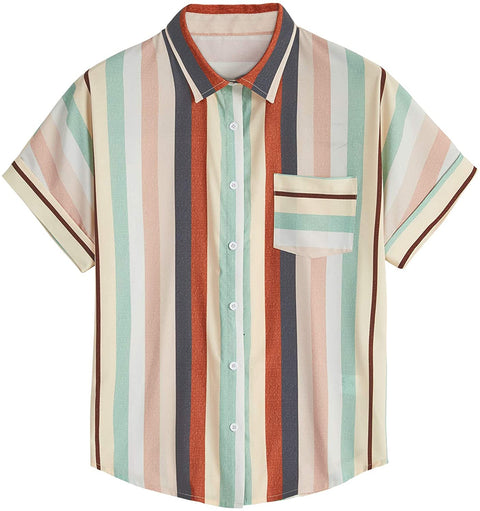 Womens V Neck Stripe Shirt Casual Cuffed Sleeve Button Down Collar Blouses Tops with a Pocket