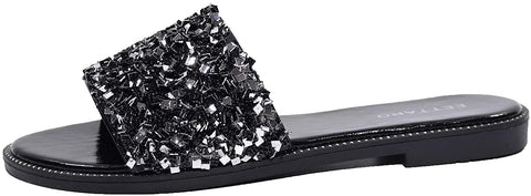 EETTARO Women's Glitter Shiny Slide Sandals Sparkle Fancy Flat Slippers Slip-on Jeweled Shoes