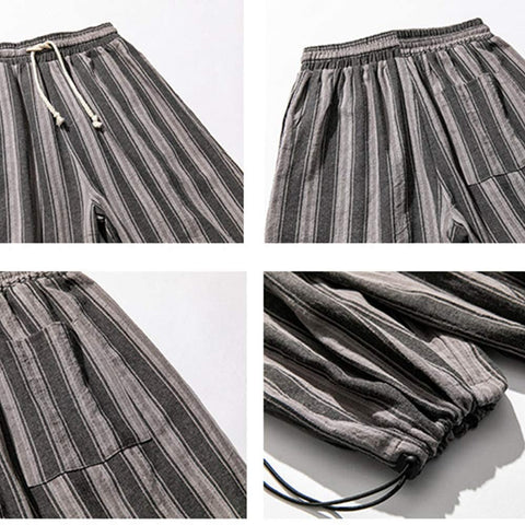 Men's Vertical Striped Print Casual Baggy Harem Pants