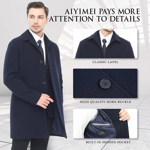Men's Mid Long Classic Collar Wool Overcoat