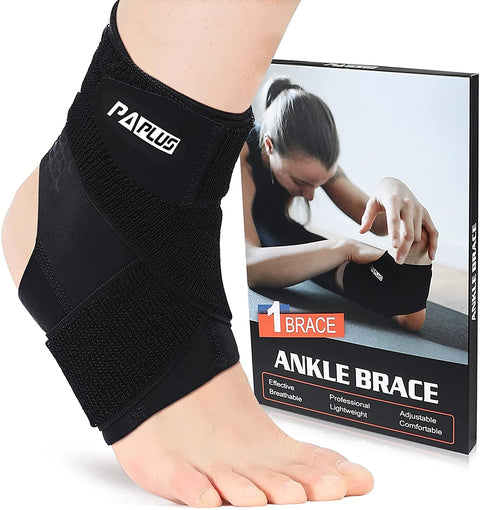 PAPLUS Ankle Brace for Men & Women, Ankle Support Foot Brace with Ankle Wrap, Adjustable Strap for Sprained, Volleyball, Sports, Black, Single, Large