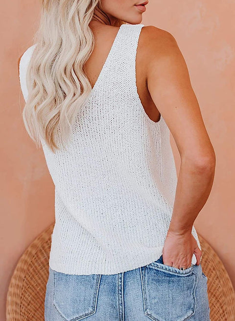 Ruanyu Womens Sexy V Neck Tank Tops Summer Knitted Sleeveless Lightweight Camisole Loose Fit Casual Shirts