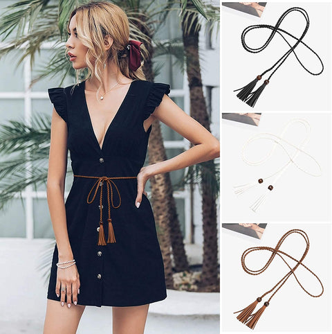 Women's Tassel Braided Waist Belt