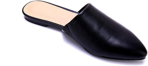 Ruanyu Womens Flat Mules Pointed Toe Slip On Loafer Backless Comfortable Slide Sandals