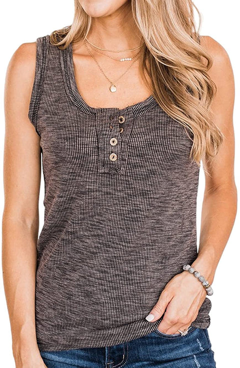 Women Button Henley Tank Top Summer Sleeveless Basic Cami Shirt Slim Knit Ribbed Fitted Blouses Tops