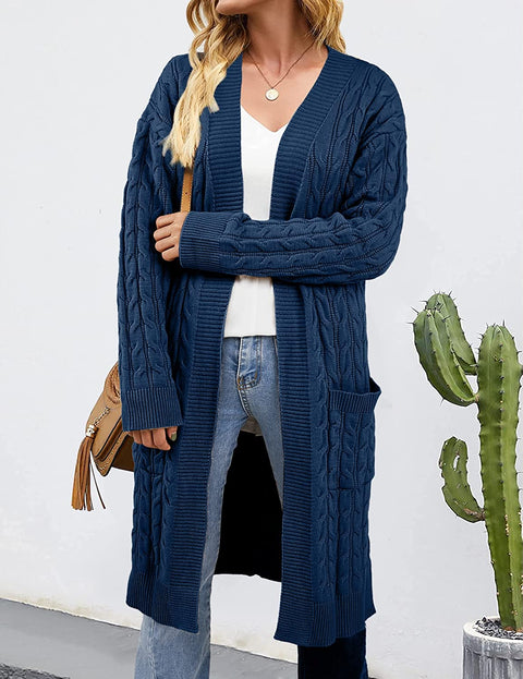 Aoysky Womens Long Sleeve Cable Knit Long Cardigan Open Front Sweater Outerwear