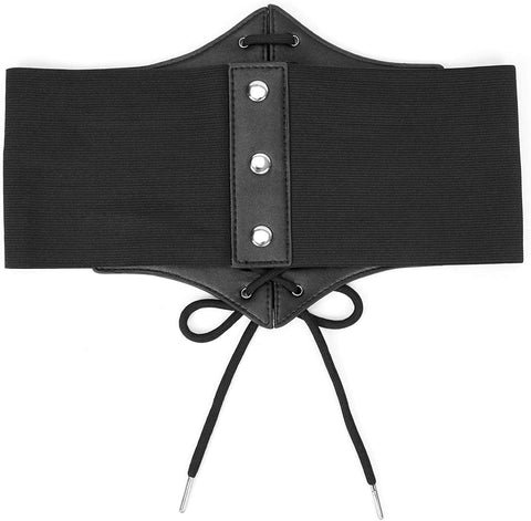 Black Corset Waist Belt for Women, Wide Elastic Tie Waspie Belt for Dresses 4.7inch