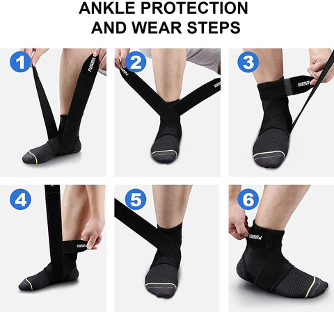 PAPLUS Ankle Brace for Men & Women, Ankle Support Foot Brace with Ankle Wrap, Adjustable Strap for Sprained, Volleyball, Sports, Black, Single, Large