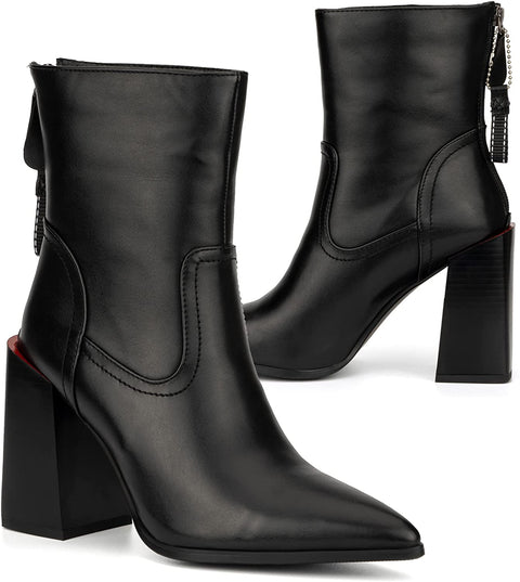 Torgeis Women’s Bella Fashion Supple faux leather,Zipper Ankle Boots, stacked heel pointed-Toe, Rubber Outsole