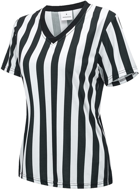 Women's Referee Shirt Black & White Stripe Costume Short