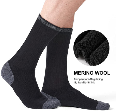CS CELERSPORT 4 Pair Men's Merino Wool Hiking Socks Warm Boot Socks with Full Cushion Thermal Crew Socks
