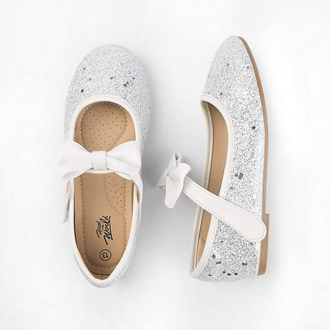 Heel The World Girls Flat Mary Jane Dress Shoes Ballerina Party Flats with Bow