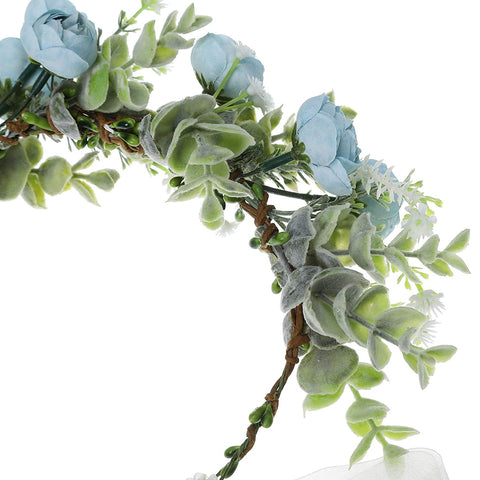 Flower Crown Headband Hair Garland - Bohemian Flower Headdress Hair Wreath Adjustable Halo Floral Headpiece for Women Girls Wedding Festival (Blue #1)