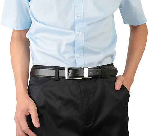 Beltox Fine Men's Dress Belt Leather Reversible 1.25" Wide Rotated Buckle Gift Box (28-30, Silver Rotated Buckle)