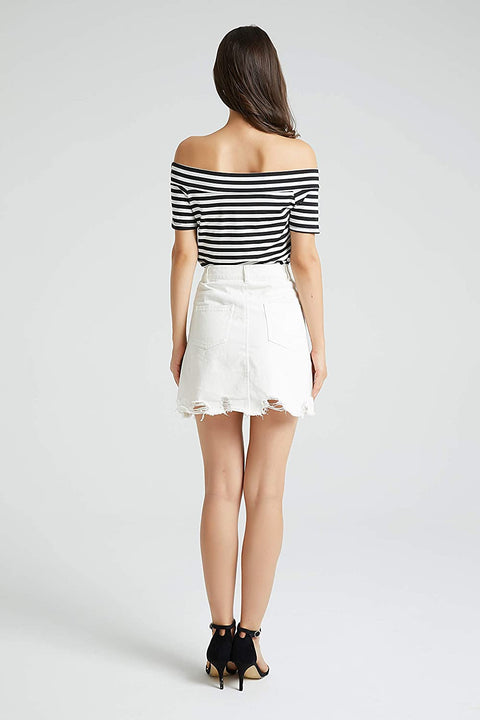 Women's A Line Distressed Ripped Denim Skirt