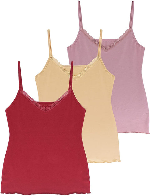 Women's Lace Cotton Lyocell V-Neck Camisole 3-Pack