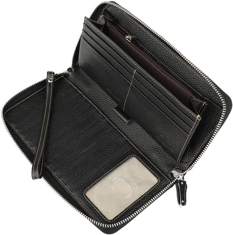 Lavemi Women's RFID Blocking Leather Zip Around Wallet Large Phone Holder Clutch Travel Purse Wristlet