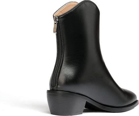 WAYDERNS Women's Zip Pointed Toe Matte Chunky Low Heel Ankle High Knight Boots 2 Inch