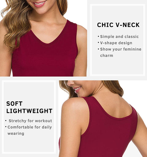 Xelky Womens 4 Pack Tank Tops V Neck Undershirt Lightweight Plain Sleeveless Shirts Stretch Basic Wide Strap Tanks(S-XXL)