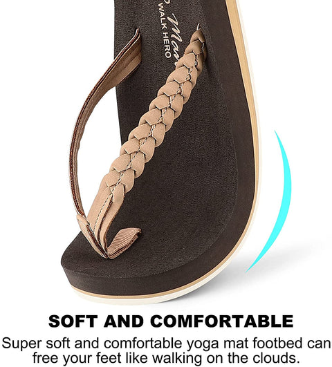 Flip Flops for Women with Arch Support, Yoga Mat Beach Sandals for Women,Dressy Beach Flip Flops with Rubber Sole and Leather Straps